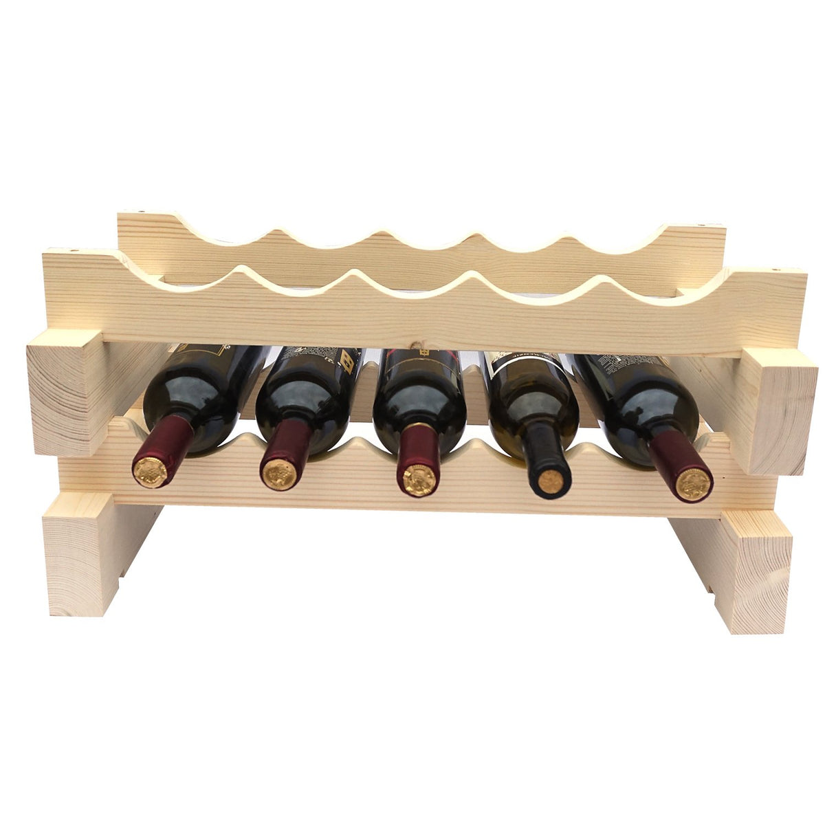 4 Bottle Modular Wine Rack Kit - New Zealand Pine - With Bottles - Front View