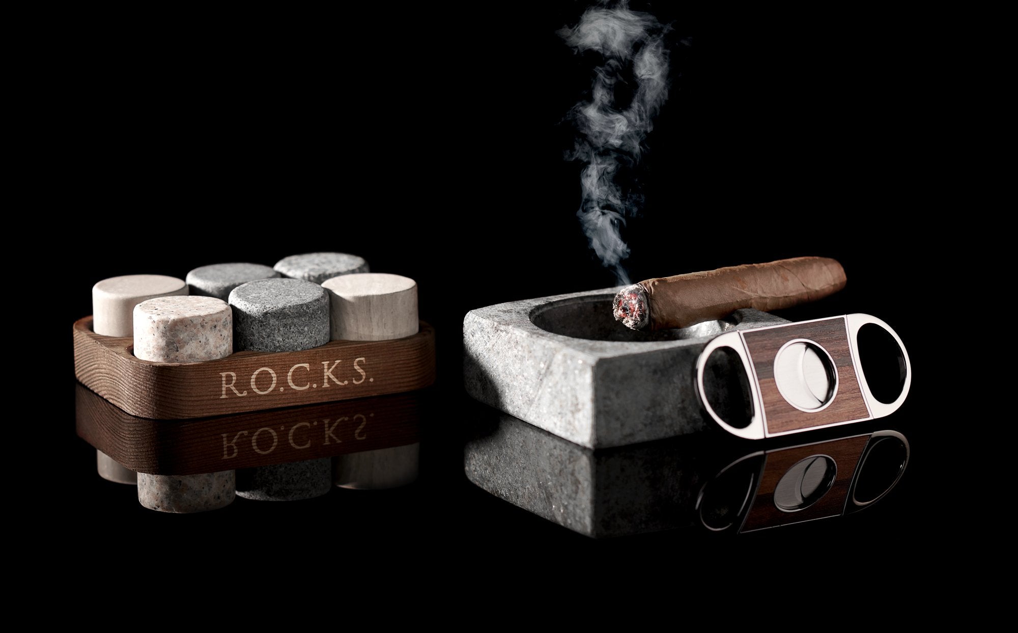 Whiskey Stones Gift Set with Cigar Cutter & Cigar Ashtray - Wine
