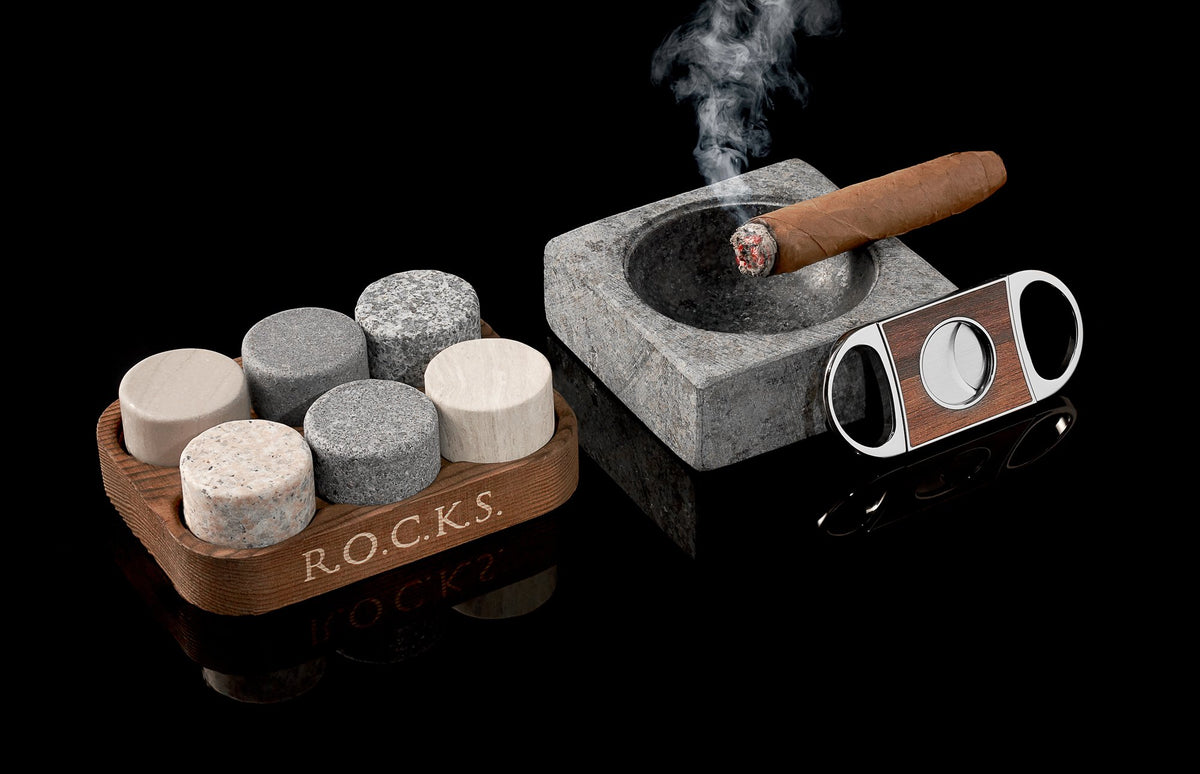 Whiskey Stones Gift Set with Cigar Cutter &amp; Cigar Ashtray - Wine Stash NZ