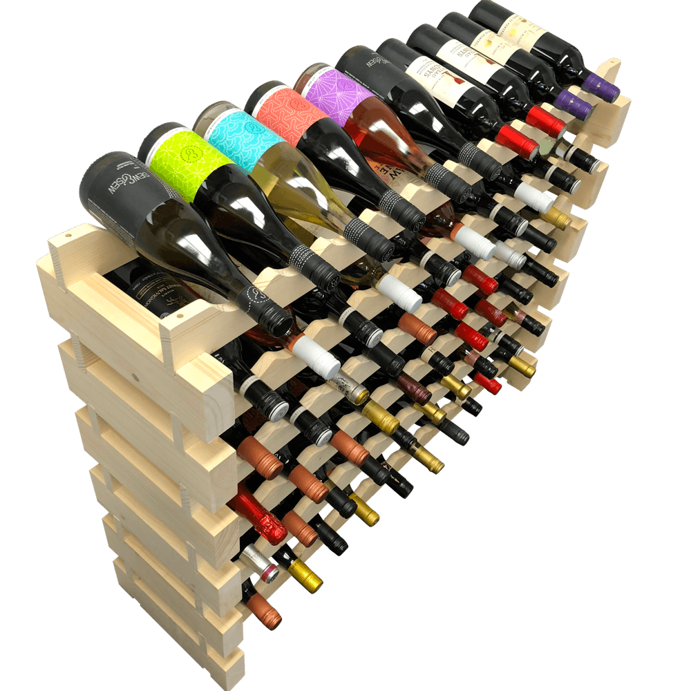 60 Bottle Modular Wine Rack Kit - New Zealand Pine - With Bottles of Wine