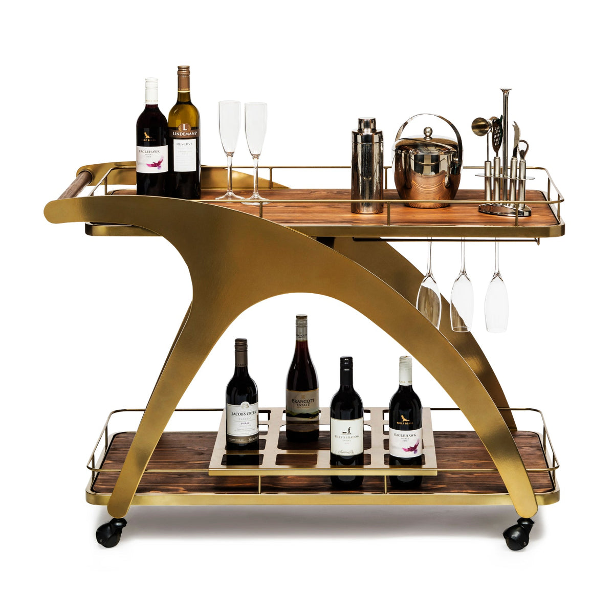 French Bar Cart with Timber Top - Wine Stash NZ