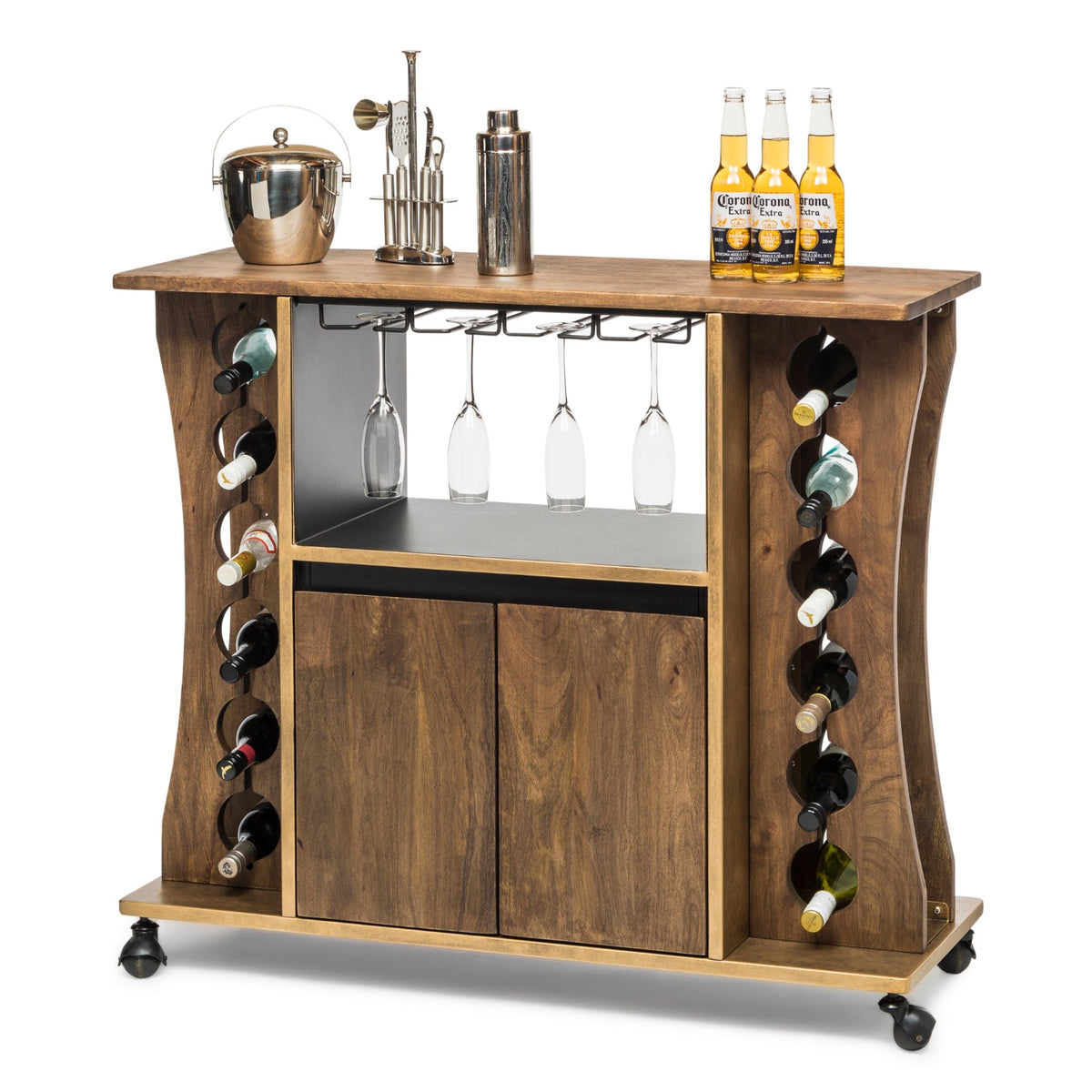 Contemporary Timber Bar Cart - Wine Stash NZ