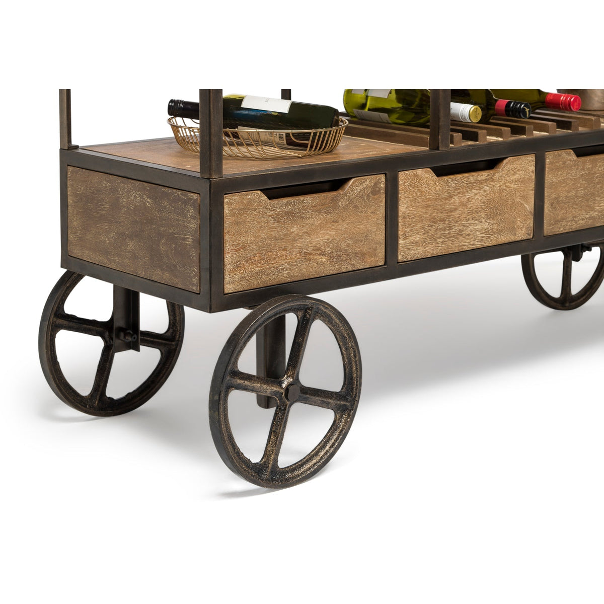Wooden Bar Cart with Wine Storage - Wine Stash NZ