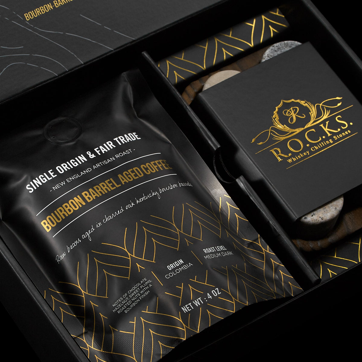 Whiskey Chilling Stones &amp; Colombian Whisky Aged Coffee Gift Set - Wine Stash NZ